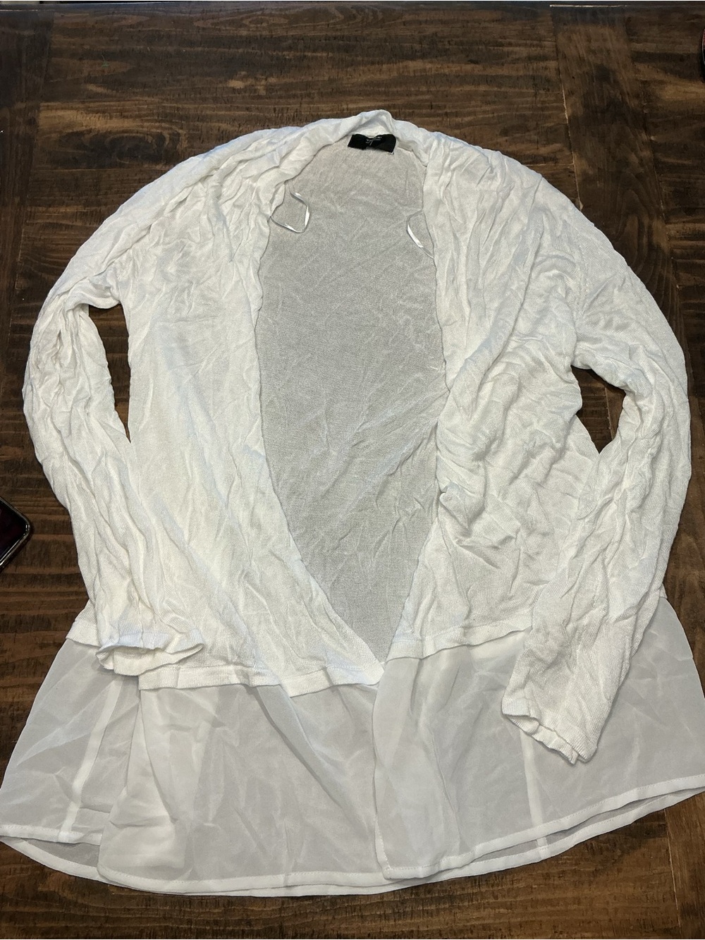 Tahari White Open-Front Cardigan with Sheer Hem